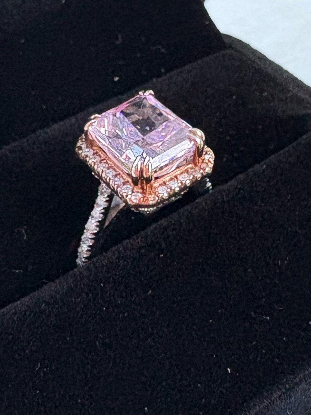 925 Silver Radiant Pink Cushion Halo Ring — Women's Jewelry - Picture 8 of 9